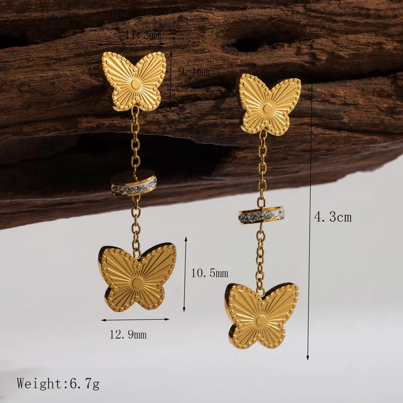 1 Pair Sweet Solid Color Butterfly Snake Chain 304 Stainless Steel 18K Gold Plated Drop Earrings