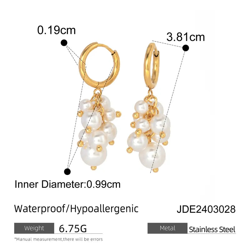 1 Pair Sweet Solid Color Patchwork Plating 304 Stainless Steel Imitation Pearl Pearl 18K Gold Plated Drop Earrings