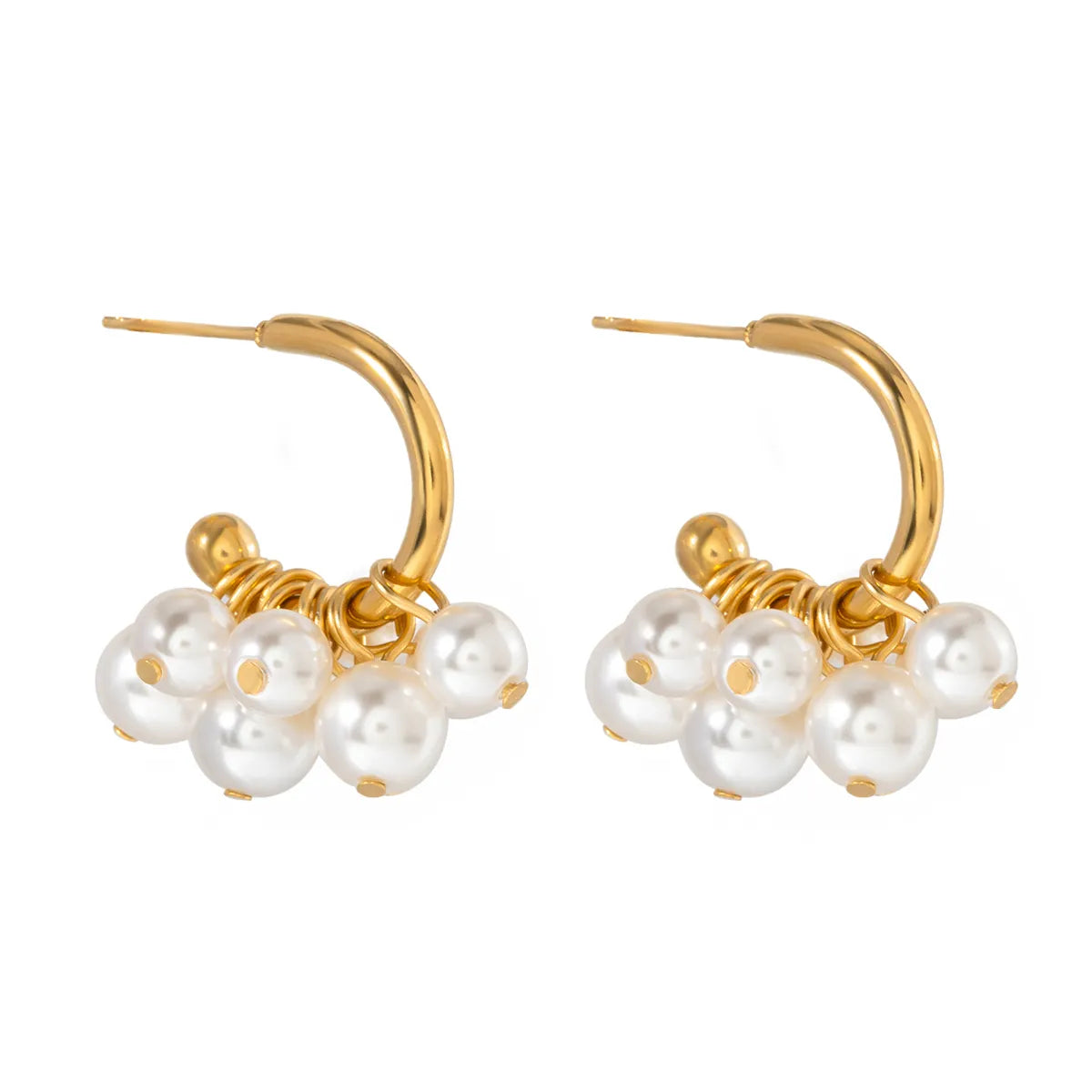 1 Pair Sweet Solid Color Patchwork Plating 304 Stainless Steel Imitation Pearl Pearl 18K Gold Plated Drop Earrings