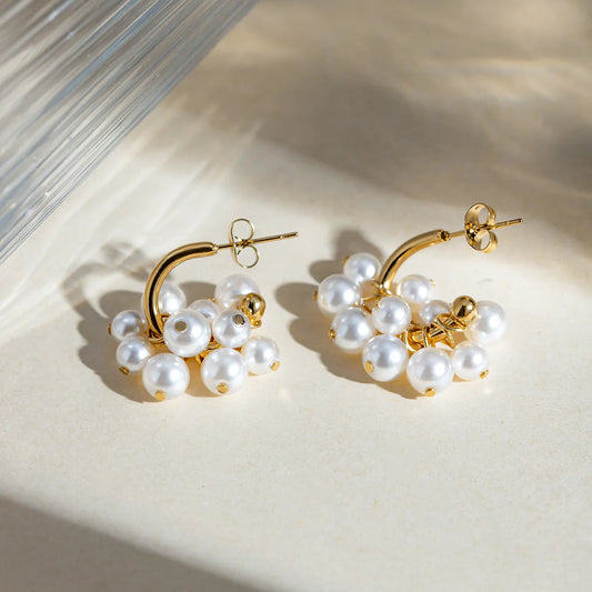 1 Pair Sweet Solid Color Patchwork Plating 304 Stainless Steel Imitation Pearl Pearl 18K Gold Plated Drop Earrings