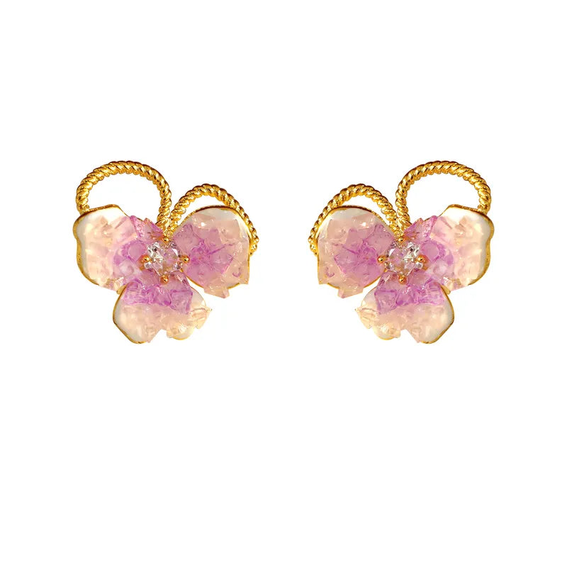 1 Pair Tropical Classic Style Flower Plating Inlay Copper Crystal Zircon 16K Gold Plated Ear Studs