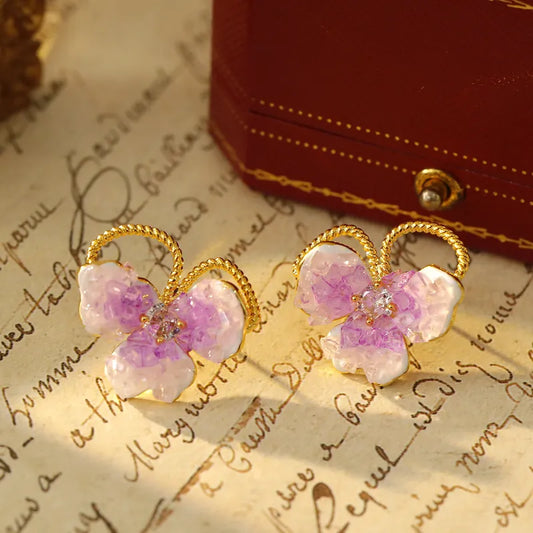 1 Pair Tropical Classic Style Flower Plating Inlay Copper Crystal Zircon 16K Gold Plated Ear Studs