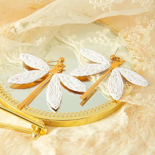 1 Pair Vacation Beach Dragonfly Plating Stainless Steel Gold Plated Drop Earrings