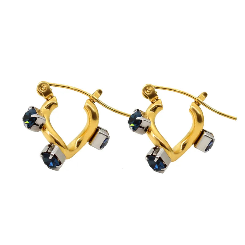 1 Pair Vacation Classic Style Solid Color Plating Inlay 304 Stainless Steel Rhinestones 18K Gold Plated Ear Studs