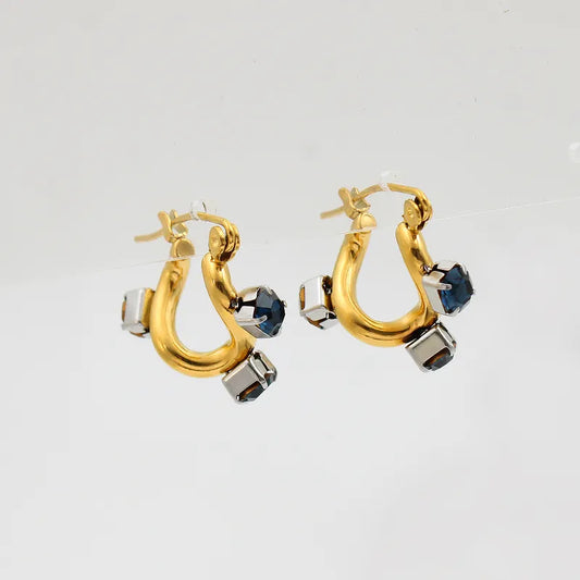 1 Pair Vacation Classic Style Solid Color Plating Inlay 304 Stainless Steel Rhinestones 18K Gold Plated Ear Studs