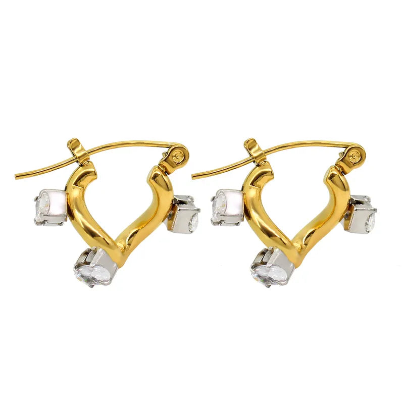 Style Solid Color Plating Inlay 304 Stainless Steel Rhinestones 18K Gold Plated Ear Studs