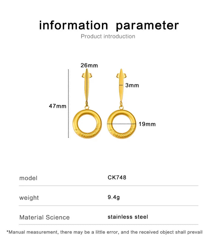 1 Pair Vacation French Style Commute Circle 304 Stainless Steel 316 Stainless Steel 18K Gold Plated Drop Earrings