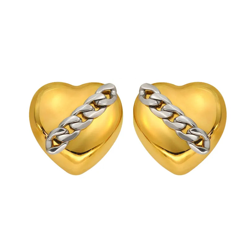 1 Pair Vacation Heart Shape Plating Inlay 304 Stainless Steel Zircon 18K Gold Plated Ear Studs