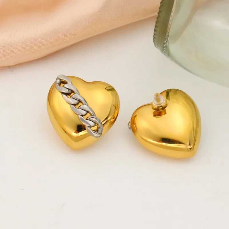 1 Pair Vacation Heart Shape Plating Inlay 304 Stainless Steel Zircon 18K Gold Plated Ear Studs