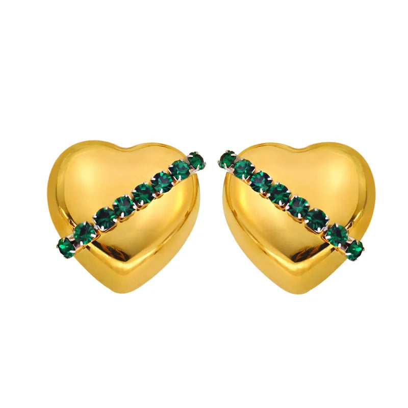 Vacation Heart Shape Plating Inlay 304 Stainless Steel Zircon 18K Gold Plated Ear Studs