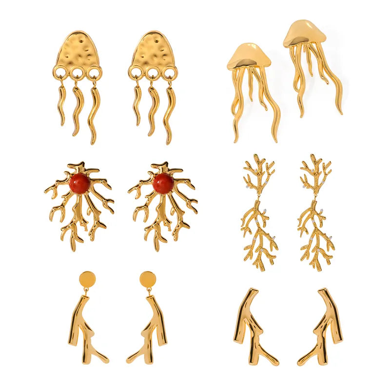 1 Pair Vacation Marine Style Coral Plating 304 Stainless Steel 18K Gold Plated Drop Earrings