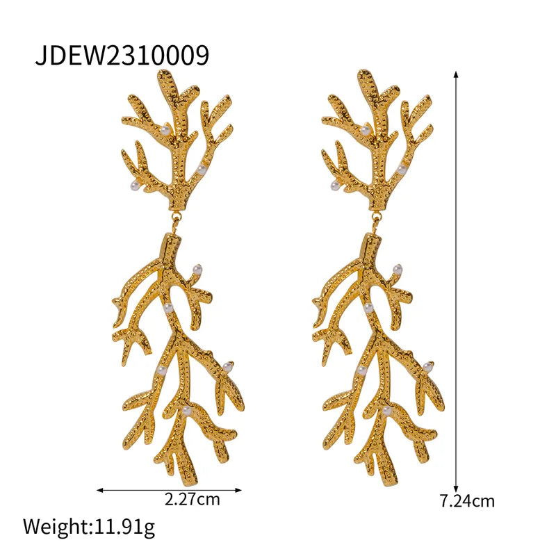 1 Pair Vacation Marine Style Coral Plating 304 Stainless Steel 18K Gold Plated Drop Earrings