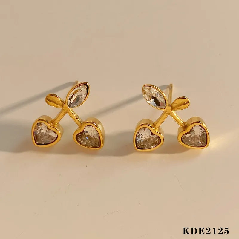 1 Pair Vacation Modern Style Cherry Plating Inlay 304 Stainless Steel Zircon 16K Gold Plated White Gold Plated Gold Plated Ear Studs