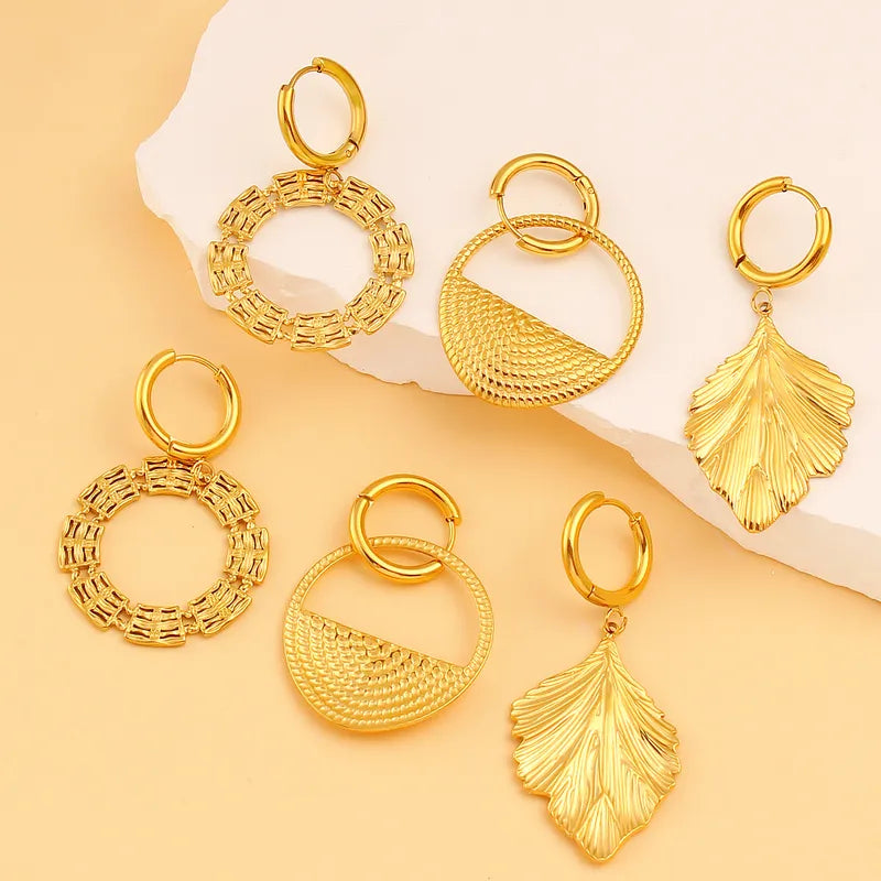 1 Pair Vacation Modern Style Classic Style Round Leaves 304 Stainless Steel 316 Stainless Steel 18K Gold Plated Drop Earrings