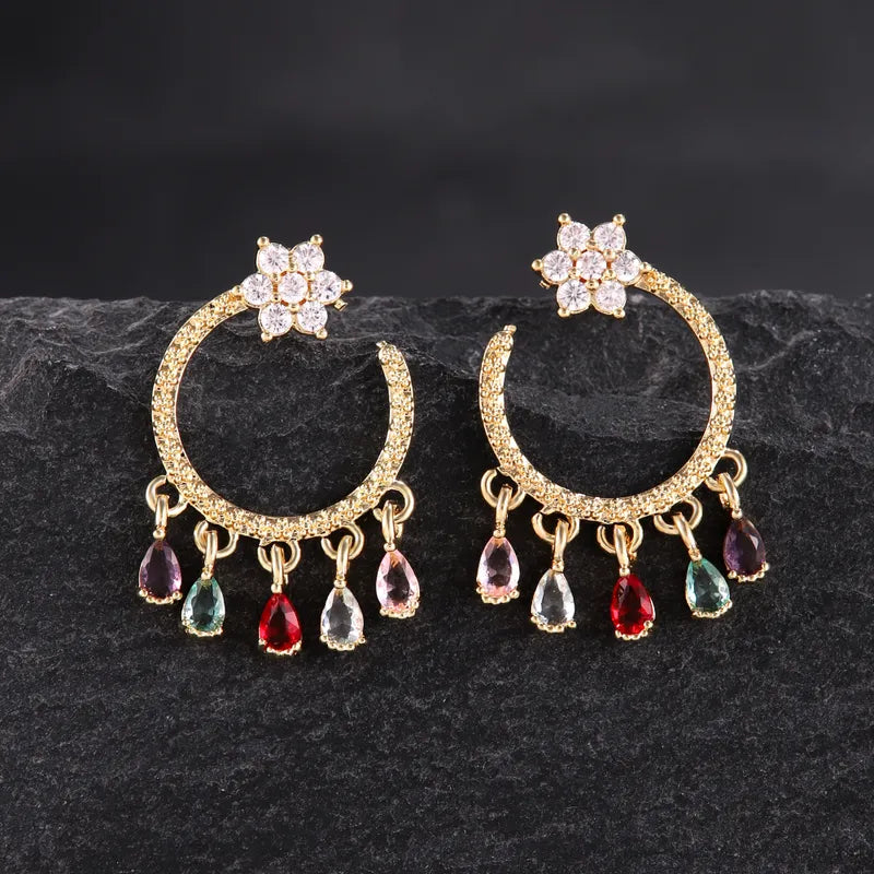 1 Pair Vacation Shiny Color Block Plating Inlay Copper Zircon 18K Gold Plated Drop Earrings