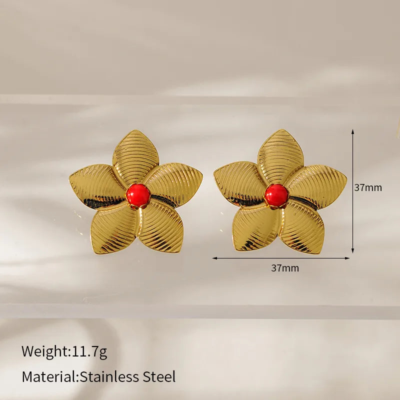 1 Pair Vacation Simple Style Classic Style Flower Inlay 304 Stainless Steel Natural Stone 18K Gold Plated Ear Studs