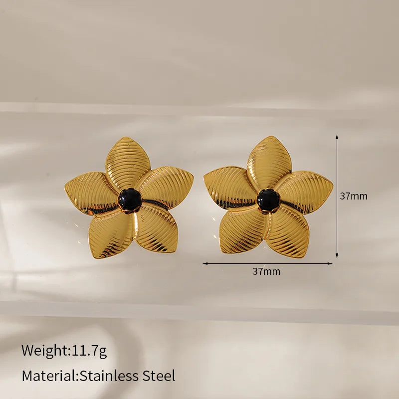 1 Pair Vacation Simple Style Classic Style Flower Inlay 304 Stainless Steel Natural Stone 18K Gold Plated Ear Studs