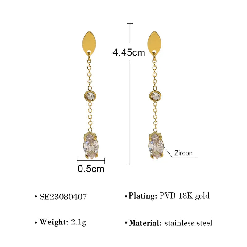 1 Pair Vacation Simple Style Classic Style Water Droplets Plating Inlay Titanium Steel Zircon 18K Gold Plated Drop Earrings