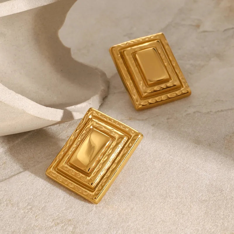 1 Pair Vacation Simple Style IG Style Square Plating 316 Stainless Steel 18K Gold Plated Ear Studs