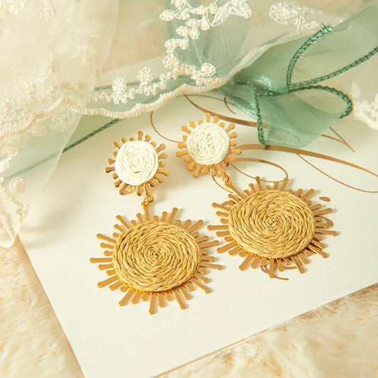 1 Pair Vacation Sweet Sun Plating Stainless Steel Raffia Gold Plated Drop Earrings