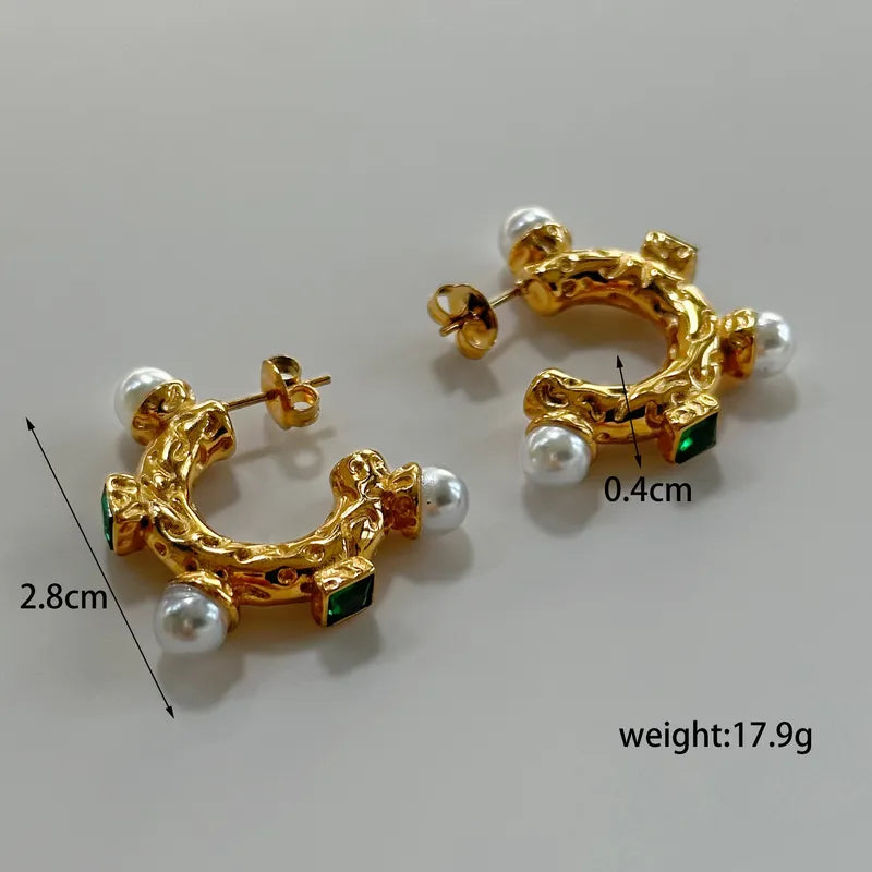 1 Pair Vintage Style Artistic C Shape 304 Stainless Steel Zircon 14K Gold Plated Ear Studs