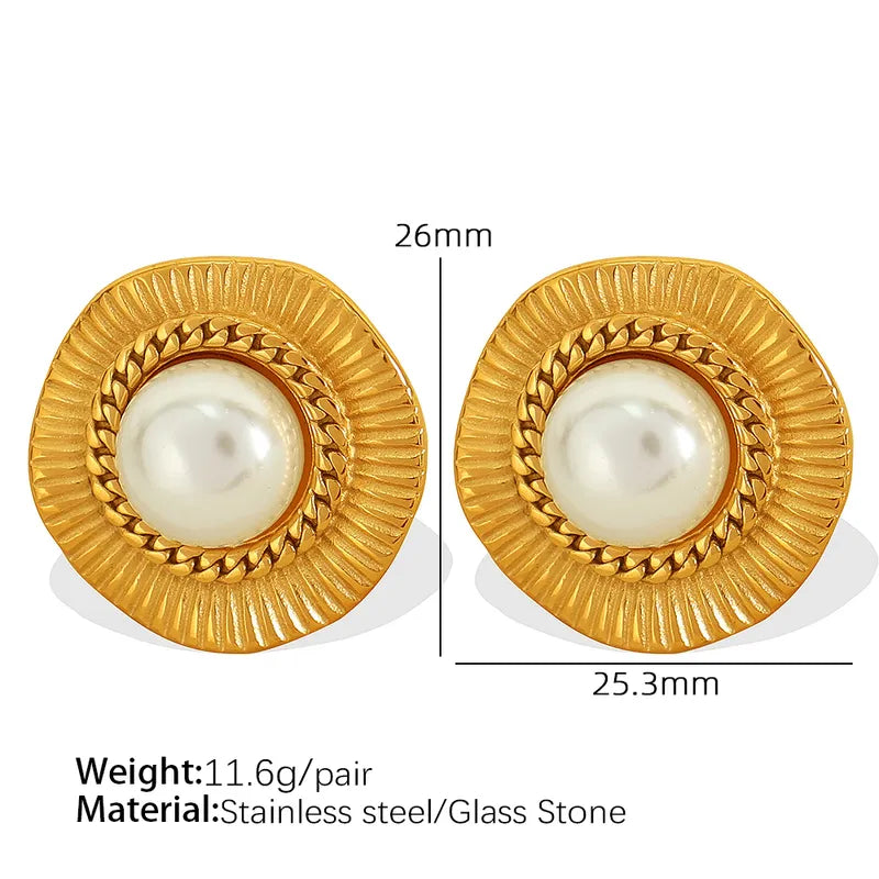 1 Pair Vintage Style Artistic Circle Plating Inlay 304 Stainless Steel Glass Stone 18K Gold Plated Ear Studs