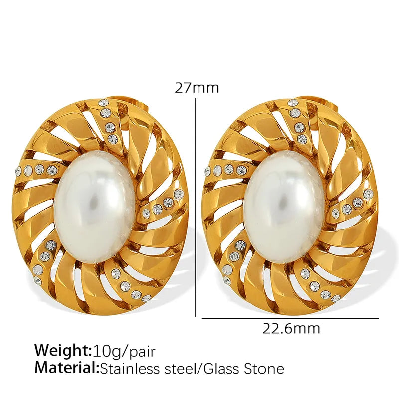 1 Pair Vintage Style Artistic Circle Plating Inlay 304 Stainless Steel Glass Stone 18K Gold Plated Ear Studs