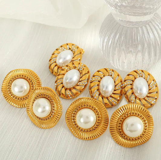 1 Pair Vintage Style Artistic Circle Plating Inlay 304 Stainless Steel Glass Stone 18K Gold Plated Ear Studs