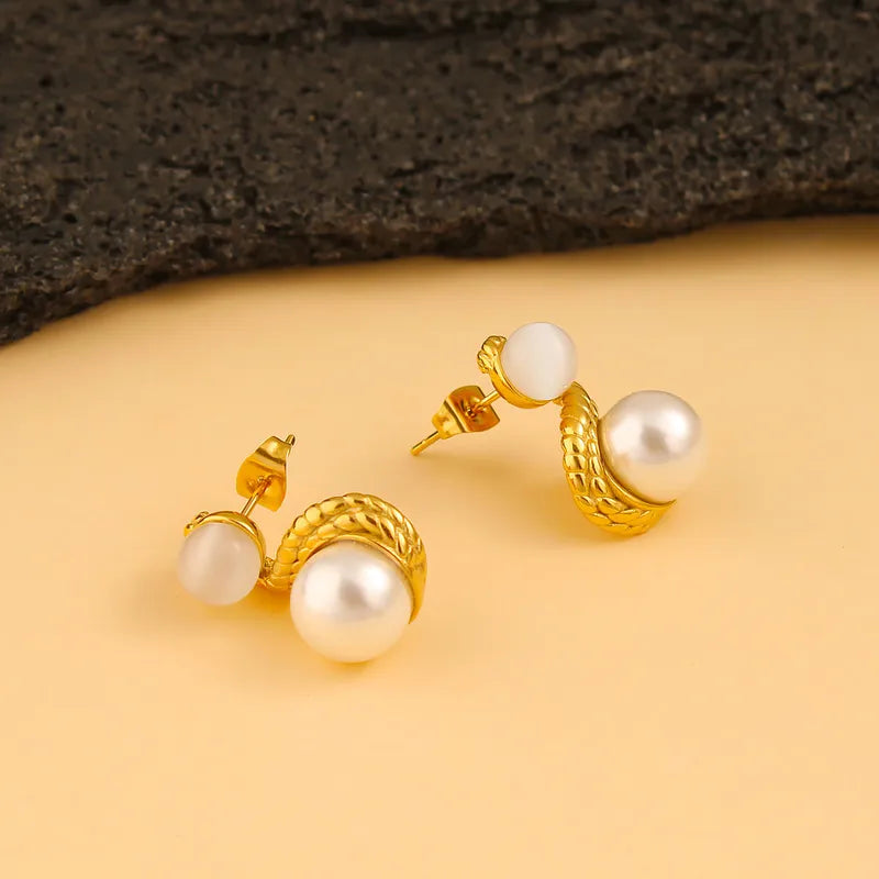 1 Pair Vintage Style Beach Simple Style Geometric Inlay 304 Stainless Steel 316 Stainless Steel Artificial Pearls Opal 18K Gold Plated Drop Earrings