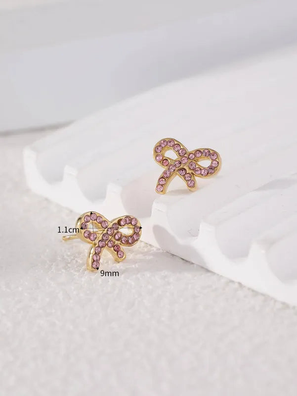 1 Pair Vintage Style Bow Knot Plating Inlay Stainless Steel Zircon 18k Gold Plated Ear Studs