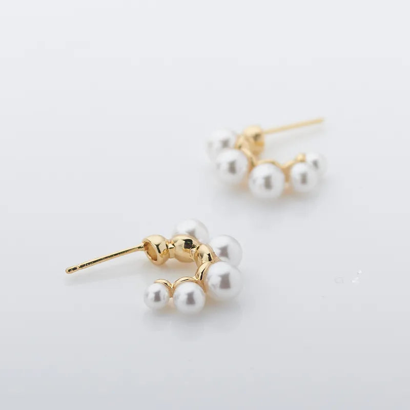 1 Pair Vintage Style C Shape Plating Inlay Copper Pearl Gold Plated Ear Studs