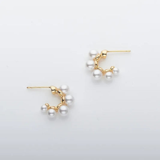 1 Pair Vintage Style C Shape Plating Inlay Copper Pearl Gold Plated Ear Studs