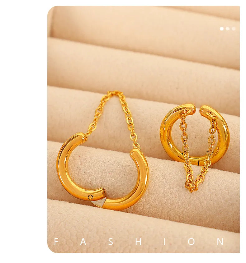 1 Pair Vintage Style Circle Chain Titanium Steel 18K Gold Plated Earrings