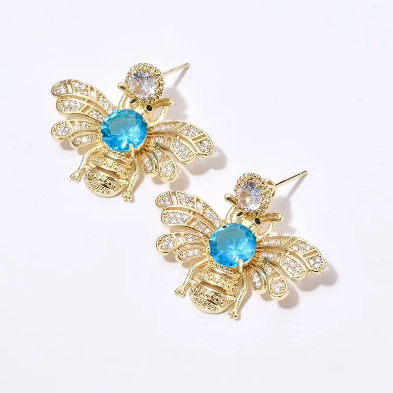 1 Pair Vintage Style Classic Style Bee Plating Copper Zircon K Gold Plated Ear Studs