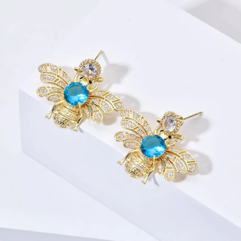 1 Pair Vintage Style Classic Style Bee Plating Copper Zircon K Gold Plated Ear Studs