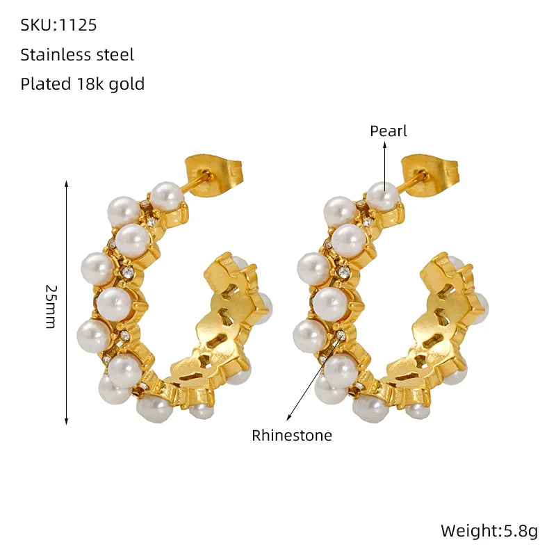 1 Pair Vintage Style Classic Style C Shape 304 Stainless Steel Pearl 18K Gold Plated Ear Studs