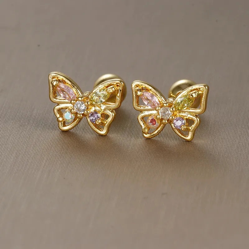 1 Pair Vintage Style Classic Style Geometric Butterfly Snowflake Plating 304 Stainless Steel Zircon Ear Studs