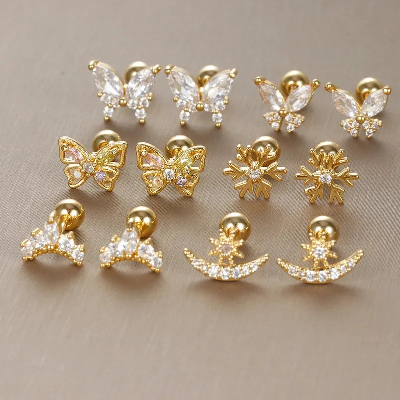 1 Pair Vintage Style Classic Style Geometric Butterfly Snowflake Plating 304 Stainless Steel Zircon Ear Studs