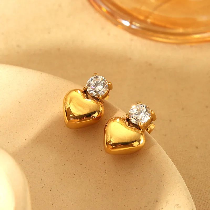 1 Pair Vintage Style Classic Style Heart Shape 304 Stainless Steel 18K Gold Plated Ear Studs