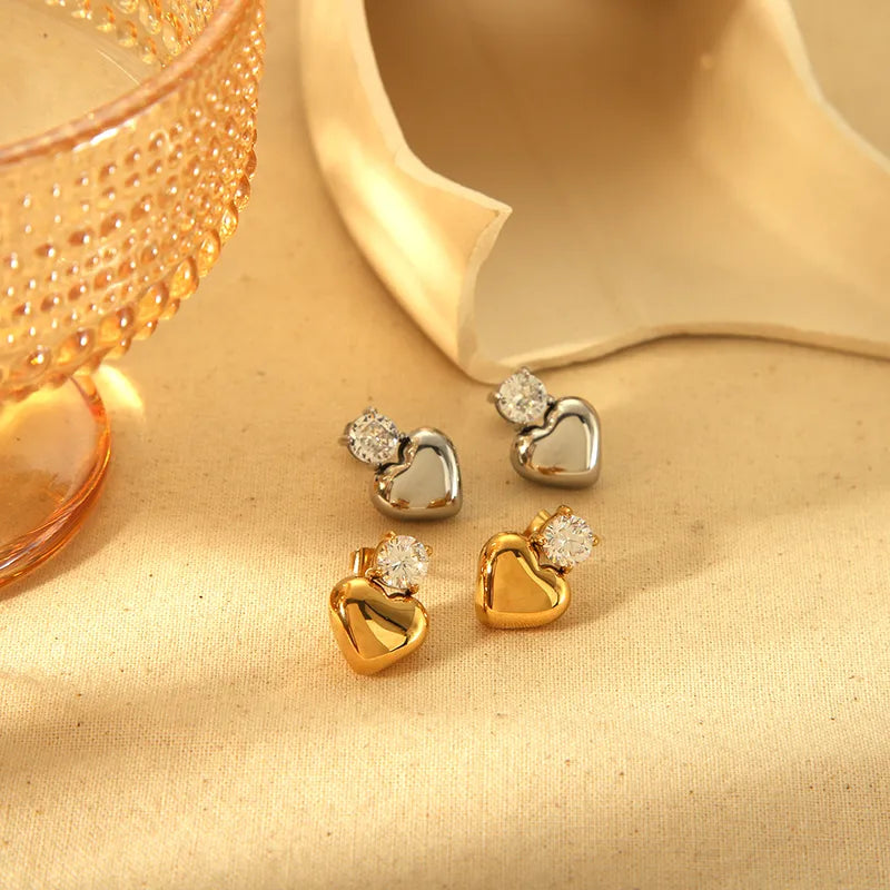 1 Pair Vintage Style Classic Style Heart Shape 304 Stainless Steel 18K Gold Plated Ear Studs