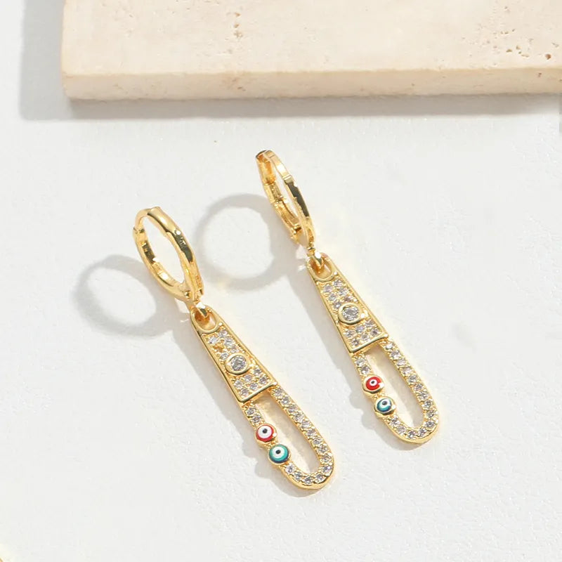 1 Pair Vintage Style Classic Style Moon Butterfly Conical Enamel Inlay Copper Zircon 14K Gold Plated Drop Earrings