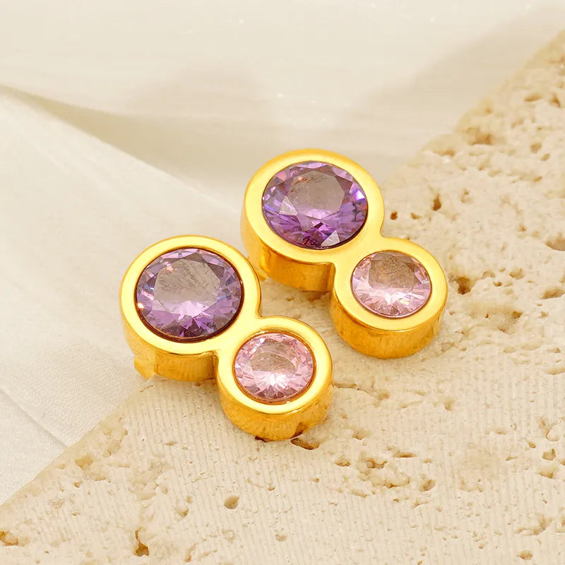 1 Pair Vintage Style Classic Style Round 304 Stainless Steel Zircon 18K Gold Plated Ear Studs