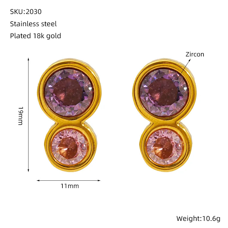 1 Pair Vintage Style Classic Style Round 304 Stainless Steel Zircon 18K Gold Plated Ear Studs