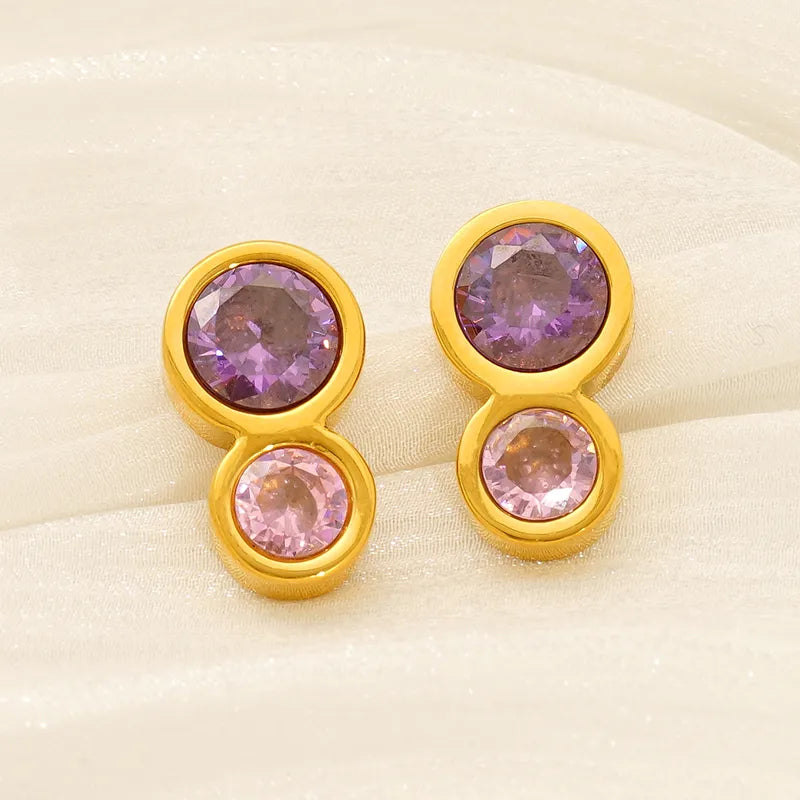 1 Pair Vintage Style Classic Style Round 304 Stainless Steel Zircon 18K Gold Plated Ear Studs