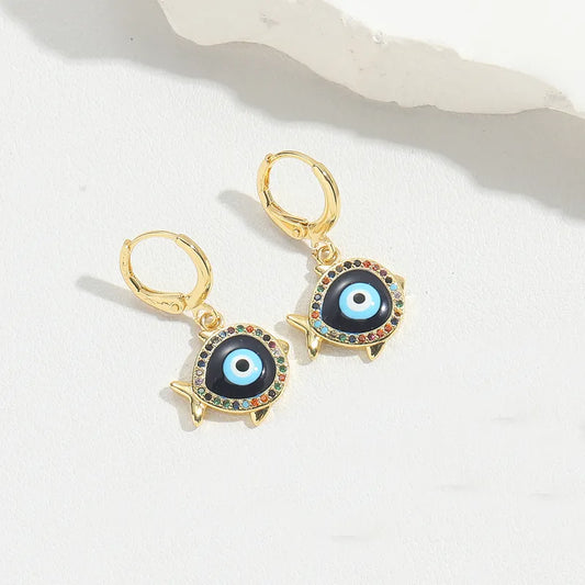 1 Pair Vintage Style Classic Style Star Moon Heart Shape Enamel Inlay Copper Zircon 14K Gold Plated Drop Earrings