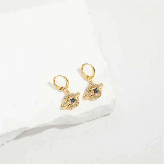 1 Pair Vintage Style Classic Style Star Moon Heart Shape Enamel Inlay Copper Zircon 14K Gold Plated Drop Earrings