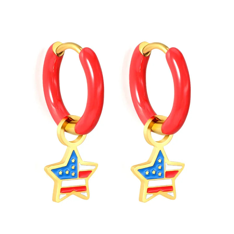 1 Pair Vintage Style Classic Style Star Usa Enamel Plating 304 Stainless Steel Drop Earrings