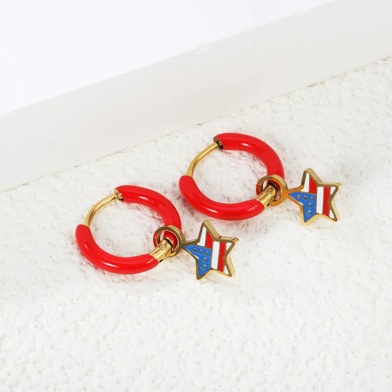 1 Pair Vintage Style Classic Style Star Usa Enamel Plating 304 Stainless Steel Drop Earrings