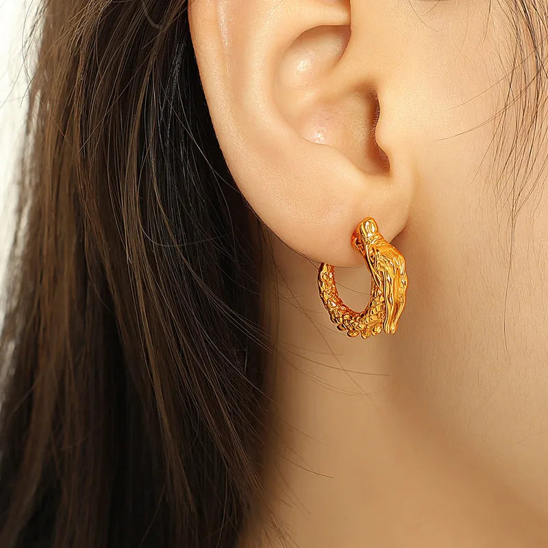 1 Pair Vintage Style Dragon Plating Titanium Steel 18K Gold Plated Ear Studs