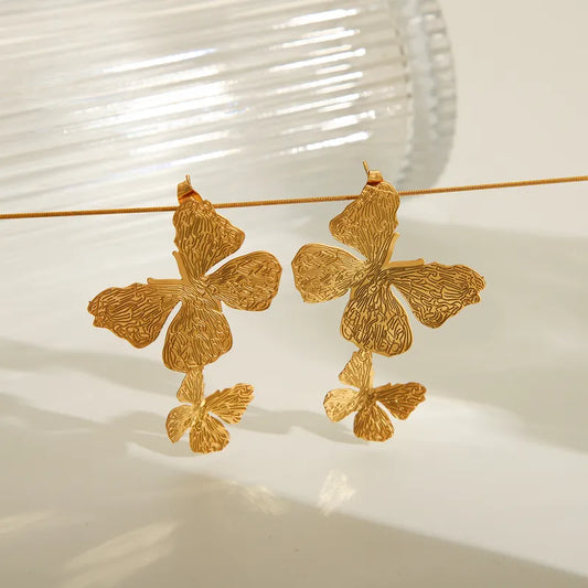 1 Pair Vintage Style Exaggerated Simple Style Flower Butterfly Plating Hollow Out 304 Stainless Steel 18K Gold Plated Drop Earrings